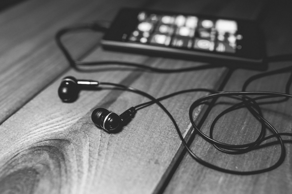 Headphones resting on a desk